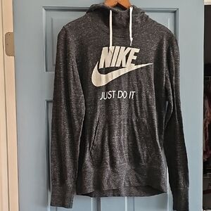 Nike Hoodie Shirt Kids Charcoal White Logo Large Long Sleeve Youth
